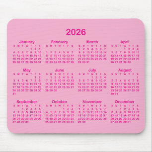 Tapis De Souris Calendrier Rose Clair et Chaud 2026