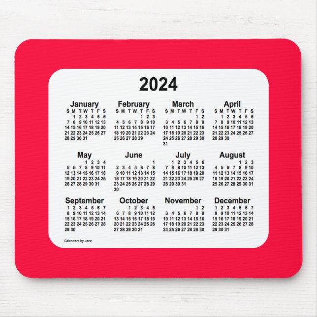 Tapis De Souris Calendrier rouge cerise 2024 par Janz Mouse Pad (Devant)