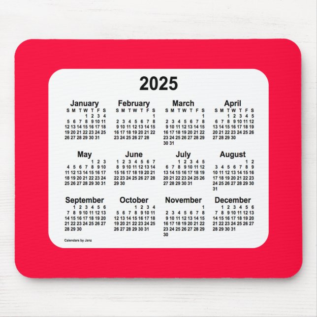 Tapis De Souris Calendrier rouge cerise 2025 par Janz Mouse Pad (Devant)