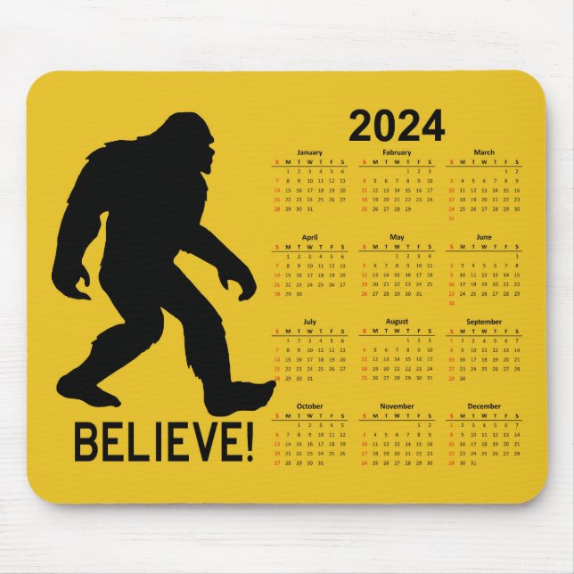 Tapis De Souris Calendrier Sasquatch (Bigfoot) 2024 (Devant)