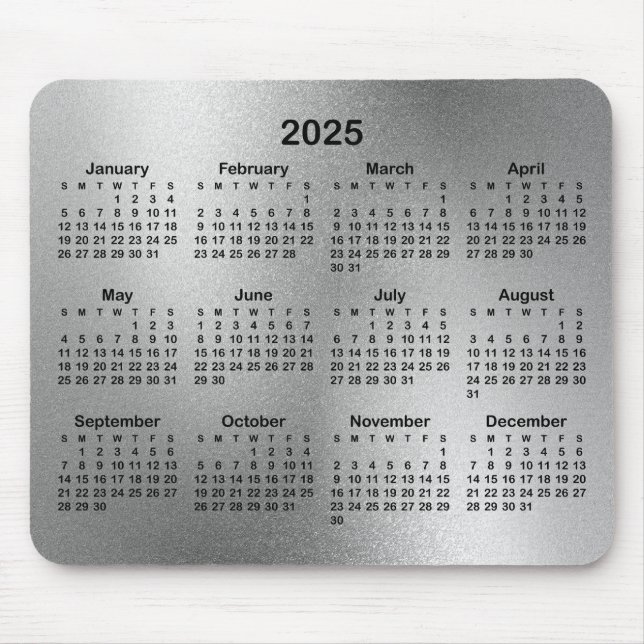 Tapis De Souris Calendrier Silver Foil Look 2025 (Devant)