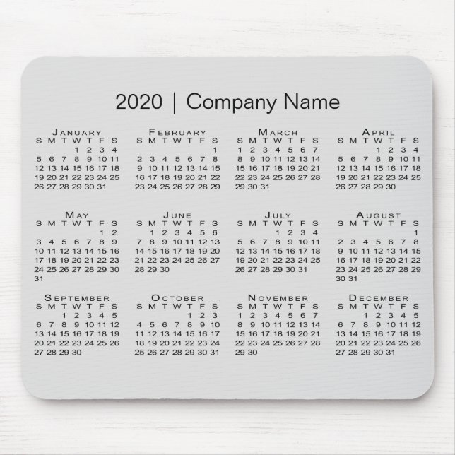 Tapis De Souris Calendrier simple 2020 avec nom de société sur Gre (Devant)