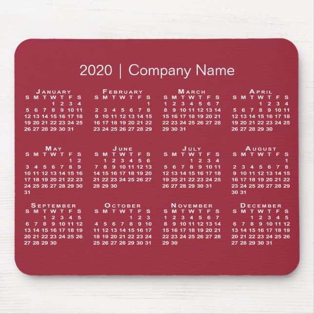 Tapis De Souris Calendrier simple 2020 avec nom d'entreprise sur B (Devant)
