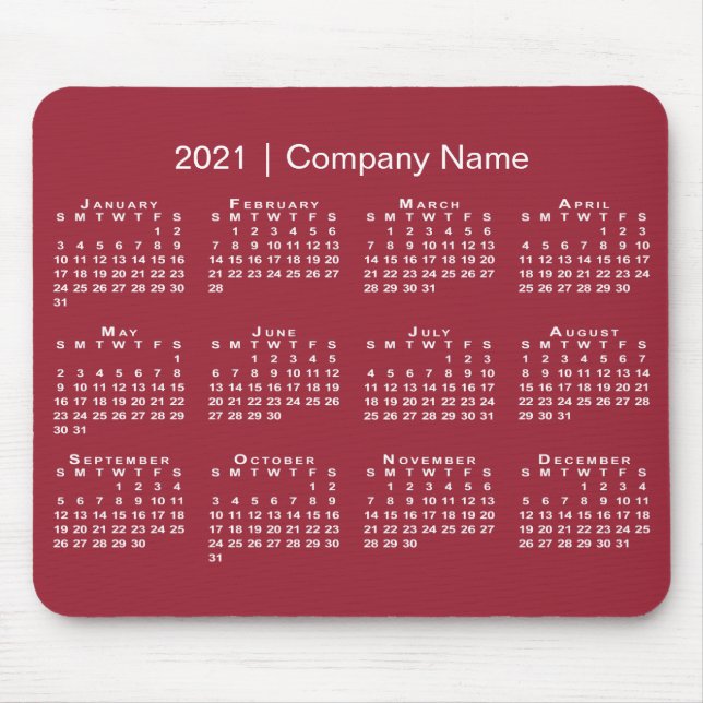 Tapis De Souris Calendrier simple 2021 avec nom d'entreprise sur B (Devant)