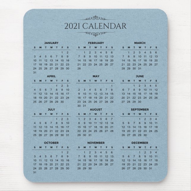 Tapis De Souris Calendrier simple 2021 sur papier bleu | Mousepad (Devant)