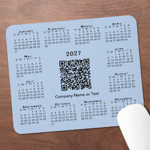 Tapis De Souris Calendrier Simple 2027 Code QR Entreprise Bleu Cla