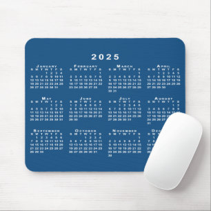 Tapis De Souris Calendrier simple bleu et blanc 2025