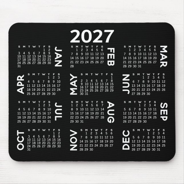 Tapis De Souris Calendrier - simple noir et blanc moderne (Devant)