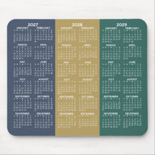 Tapis De Souris Calendrier simple sur 3 ans 2027 2028 2029 Couleur