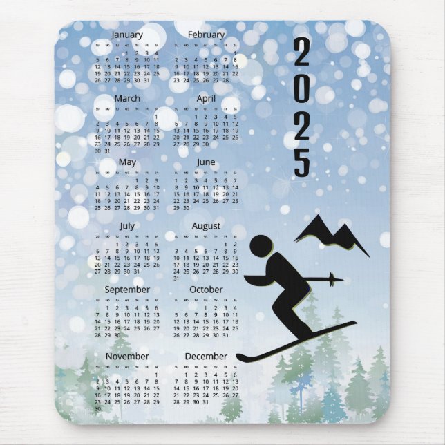 Tapis De Souris Calendrier Skiing Design 2025 (Devant)