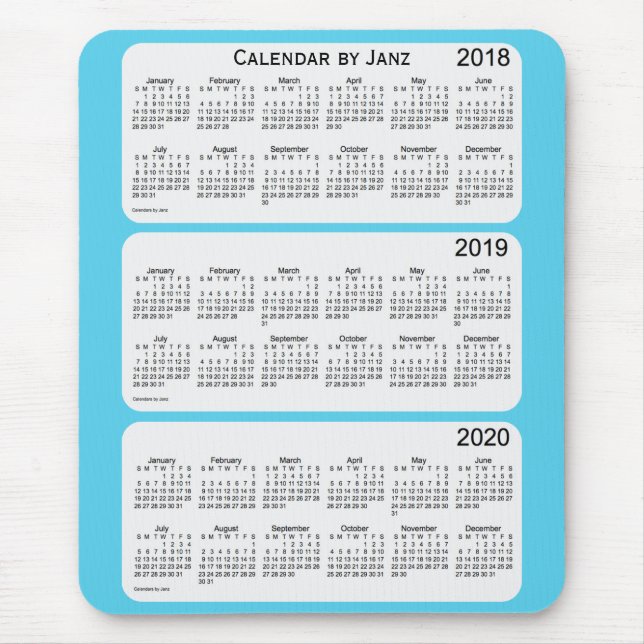 Tapis De Souris Calendrier Sky Blue 2018-2020 par Janz (Devant)
