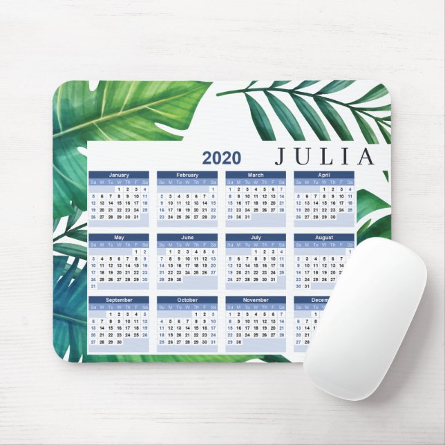 Tapis De Souris Calendrier Tropical Personnalisé Feuilles 2020 (Avec souris)