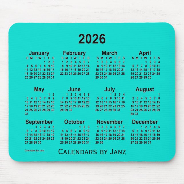 Tapis De Souris Calendrier Turquoise 2026 par Janz Mouse Pad (Devant)