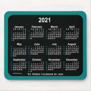 Tapis De Souris Calendrier Turquoise de Neon 52 semaines 2021 par 