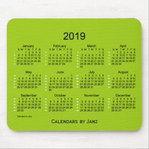 Tapis De Souris Calendrier vert jaunâtre de 52 semaines 2019 par