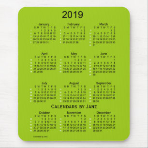 Tapis De Souris Calendrier vert jaunâtre de 52 semaines 2019 par
