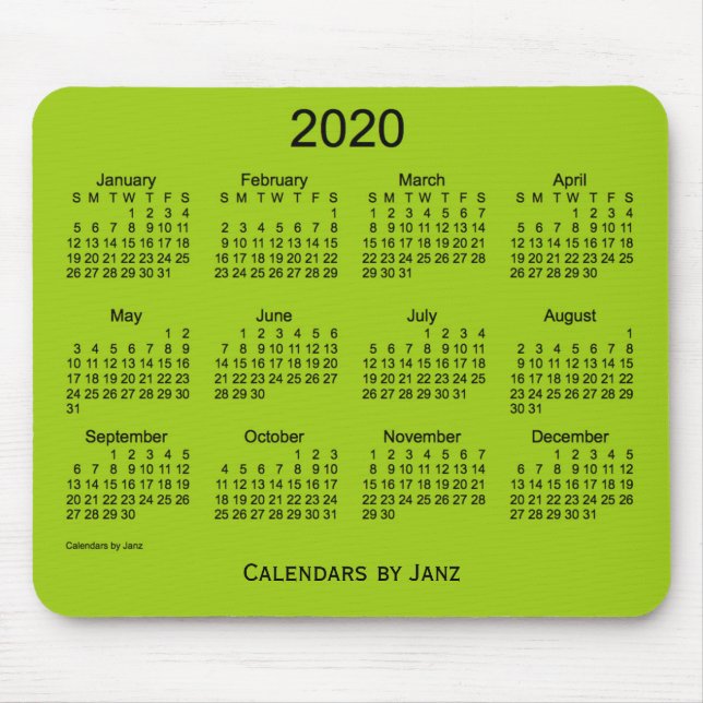 Tapis De Souris Calendrier vert jaune 2020 par Janz Mouse Pad (Devant)