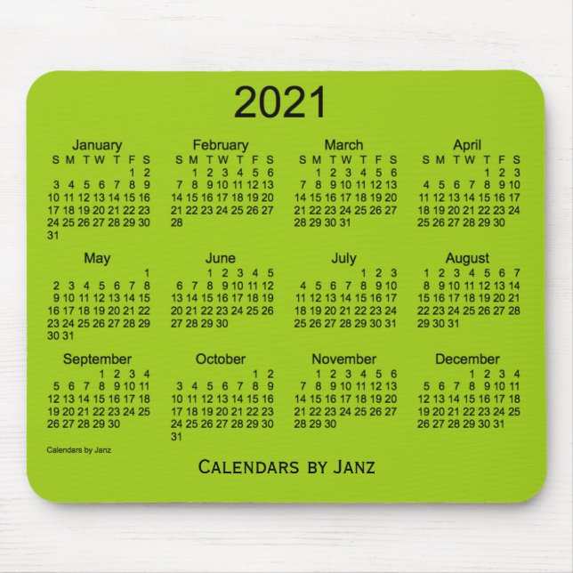 Tapis De Souris Calendrier vert jaune 2021 par Janz Mouse Pad (Devant)