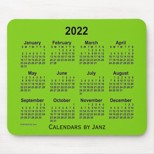 Tapis De Souris Calendrier vert jaune 2022 par Janz Mouse Pad (Devant)