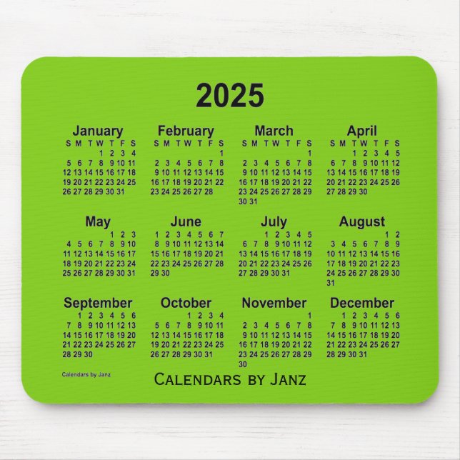 Tapis De Souris Calendrier vert jaune 2025 par Janz Mouse Pad (Devant)