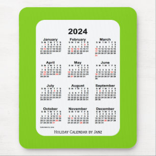 Tapis De Souris Calendrier vert Jaune de Fêtes 2024 par Janz