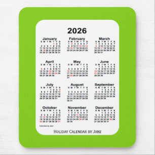 Tapis De Souris Calendrier vert Jaune de Fêtes 2026 par Janz