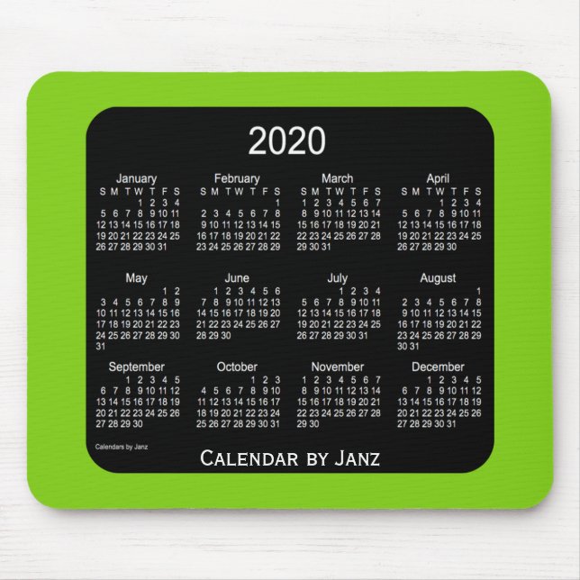 Tapis De Souris Calendrier vert jaune néon 2020 par Janz Mousepad (Devant)