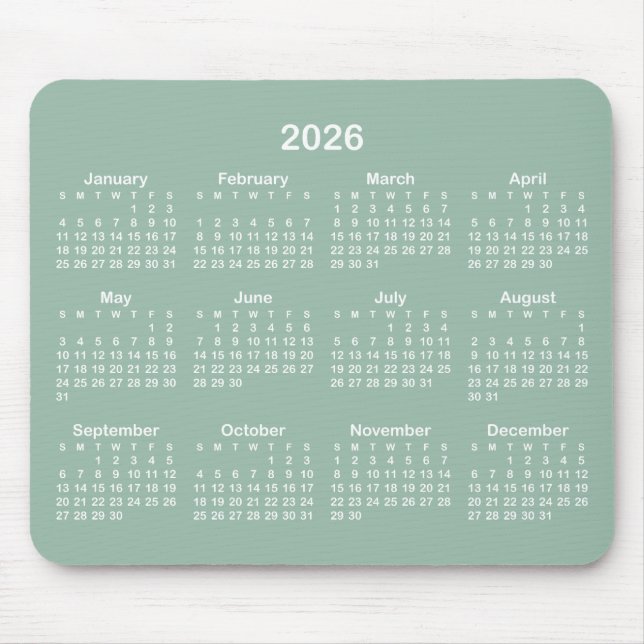 Tapis De Souris Calendrier Vert Thé et Blanc (Devant)