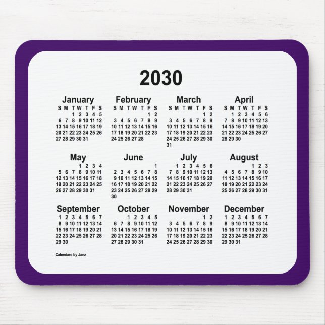 Tapis De Souris Calendrier violet et blanc 2030 par Janz Two Tone (Devant)
