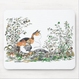 Tapis De Souris Calico Cat Dans Le Jardin