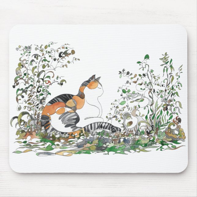Tapis De Souris Calico Cat Dans Le Jardin (Devant)