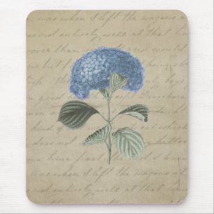Tapis De Souris Calligraphie antique florale d'hortensia bleu
