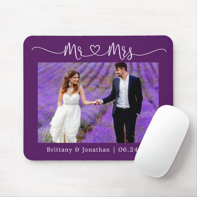Tapis De Souris Calligraphie Coeur M. Mme Mariage Purple (Avec souris)