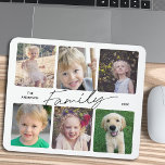Tapis De Souris Calligraphie de famille 6 Photo Collage de souris<br><div class="desc">Ce simple tapis de souris vous propose 6 photos pour ajouter vos photos préférées de membres de votre famille. La calligraphie de style d'écriture moderne dit : "Famille" Le texte personnalisé vous permet d'ajouter votre nom de famille et votre année.</div>