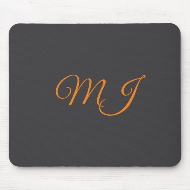 Tapis De Souris Calligraphie gris orange monogramme nom initial (Devant)