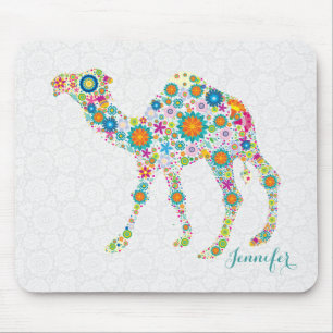 Tapis De Souris Camel floral mignon et Damas blancs