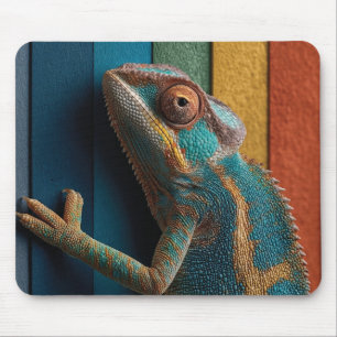 Tapis De Souris Caméléon Coloré sur Fond Arc-en-Ciel