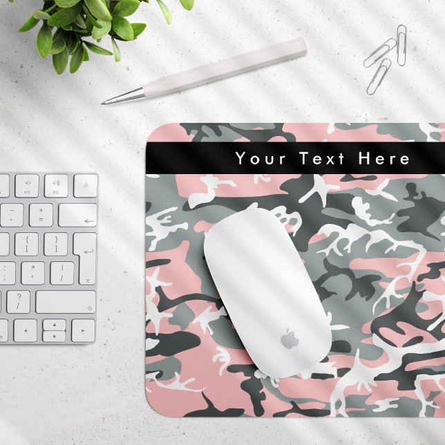 Tapis De Souris Camo rose et gris, Camouflage, Militaire, Armée (Créateur téléchargé)