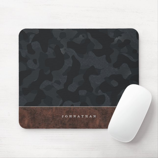 Tapis De Souris Camouflage gris ardoise foncée Motif et cuir (Avec souris)