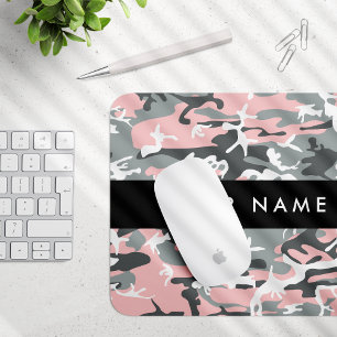 Tapis De Souris Camouflage rose et gris Votre nom Personnalisez