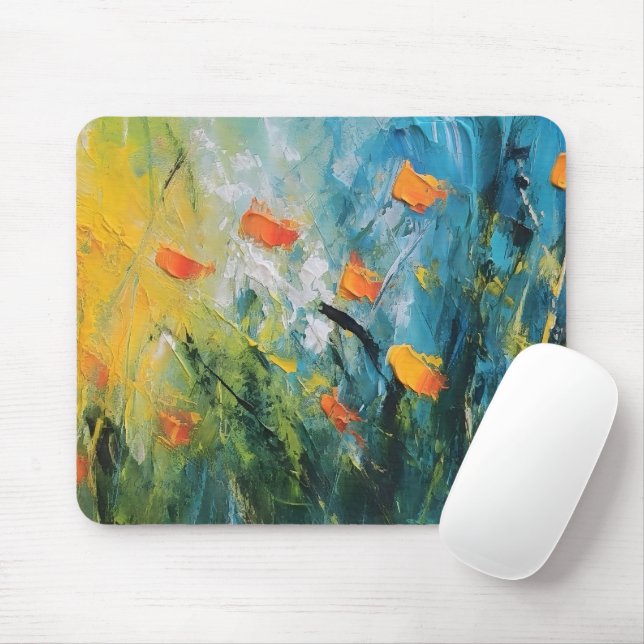 Tapis De Souris Campanules – Prairie florale abstraite (Avec souris)