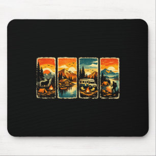 Tapis De Souris Campeur vintage graphique montagne faune coucher d