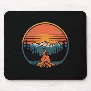Tapis De Souris Camping Coucher de soleil Feu de camp Rétro Camp C