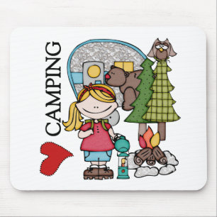 Tapis De Souris Camping d'amour de la fille I de cheveux blonds