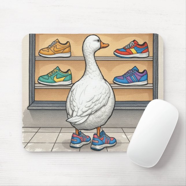 Tapis De Souris Canard blanc à la recherche de baskets (Avec souris)