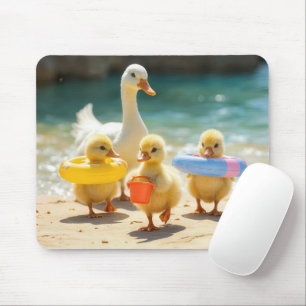 Tapis De Souris Canard blanc avec colliers sur la plage