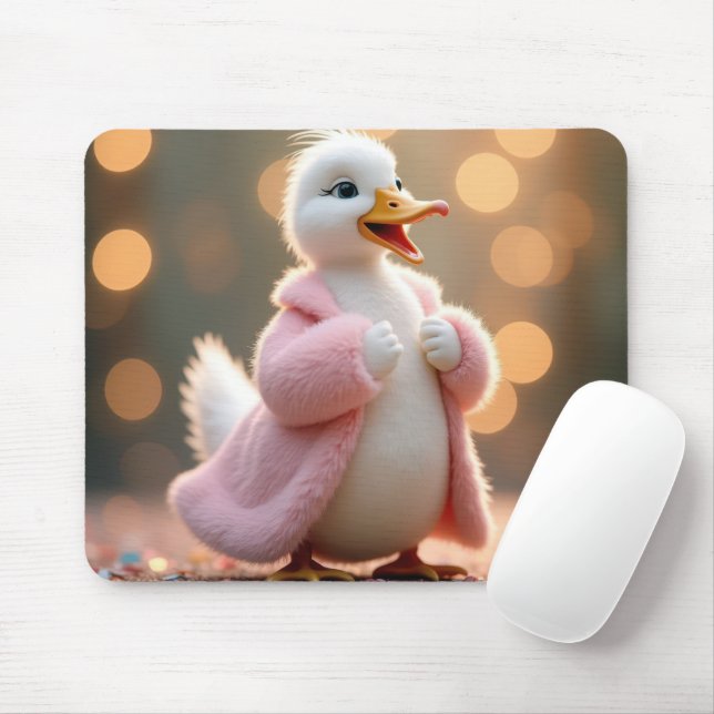 Tapis De Souris Canard Blanc En Cuir Rose (Avec souris)