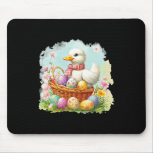Tapis De Souris Canard blanc sur un bysket plein d'œufs de Pâques