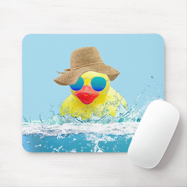 Tapis De Souris Canard jaune avec lunettes de soleil dans l'eau (Avec souris)