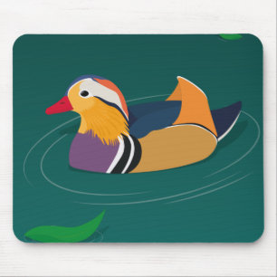Tapis De Souris Canard Mandarin Coloré Art Moderne sur Fond Vert